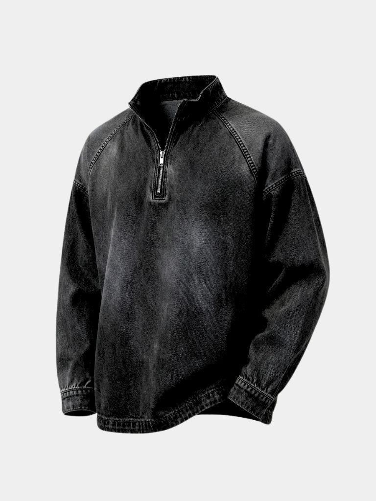 Stonewash Denim Quarter Zip Jacket - Montierri