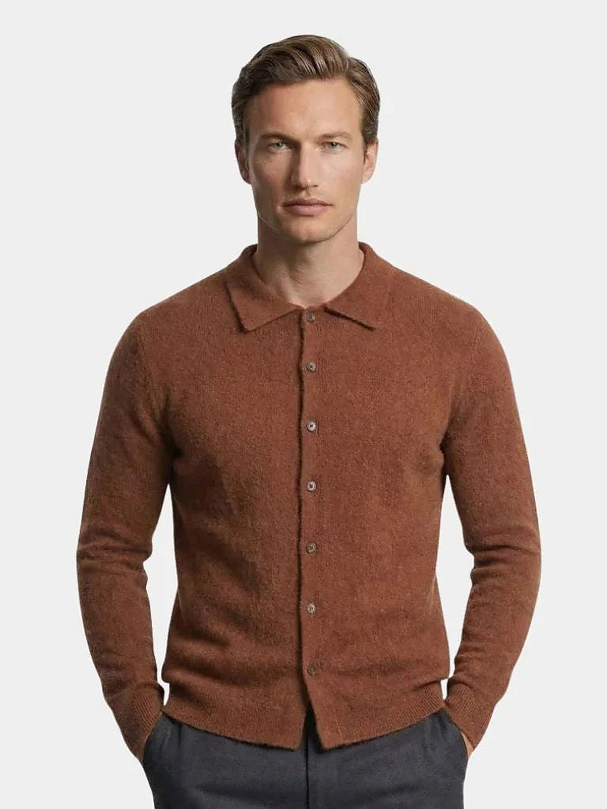 100% Cashmere Polo Cardigan | Bellmont Society