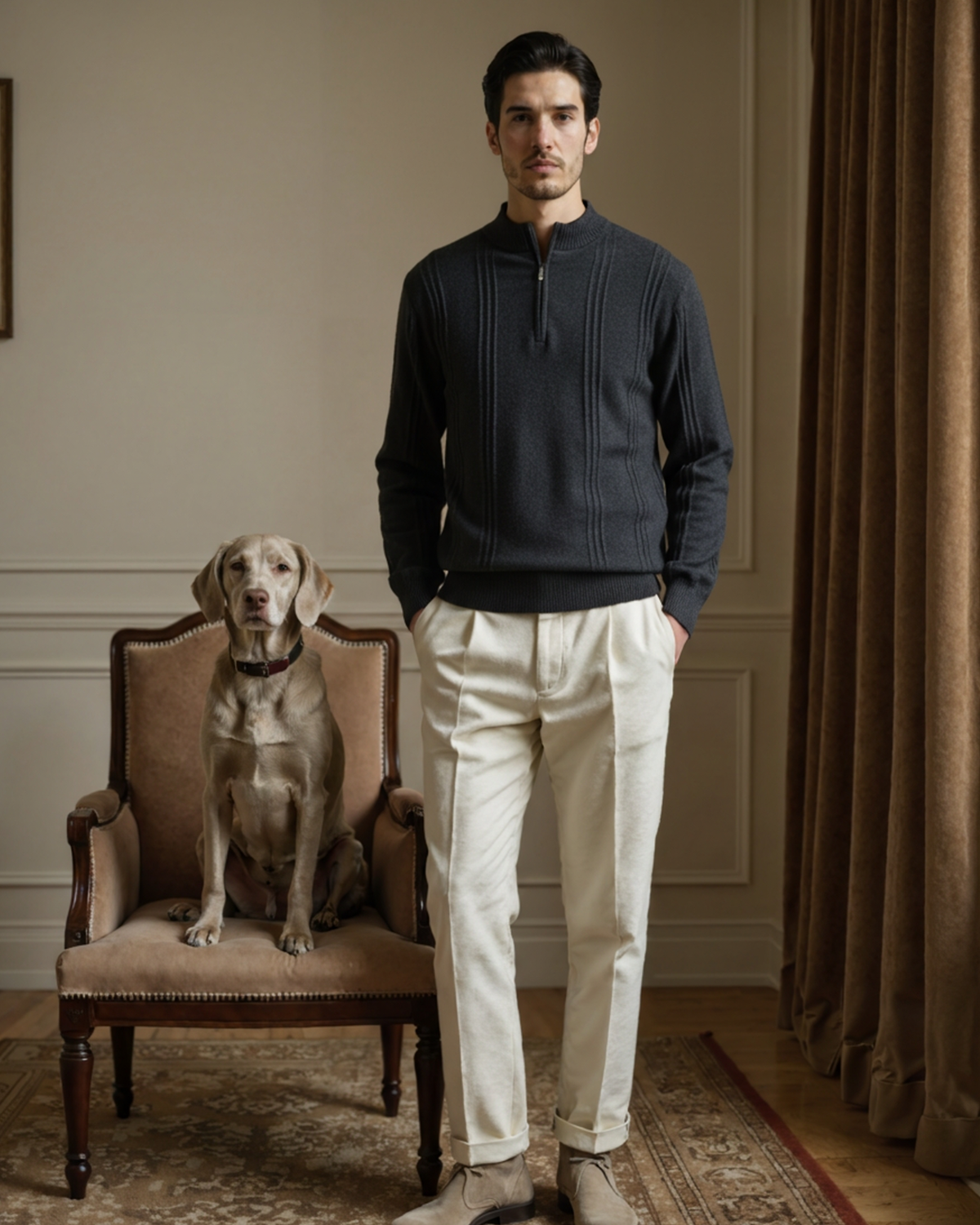 100% Cashmere Ribbed Half Zip | Bellmont Society