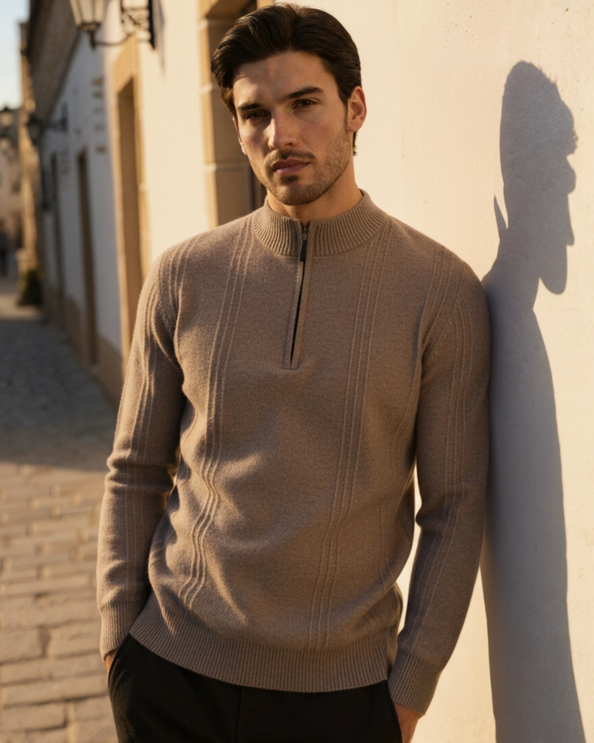 100% Cashmere Ribbed Half Zip | Bellmont Society