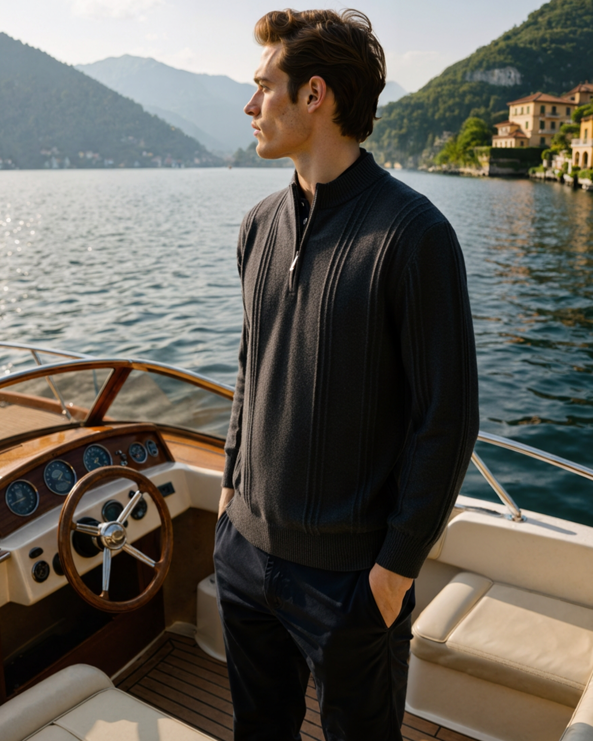 100% Cashmere Ribbed Half Zip | Bellmont Society