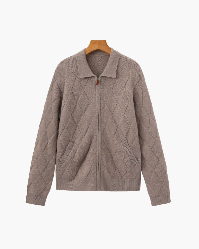Heritage Diamond Knit Zip Cardigan — Avelmontis
