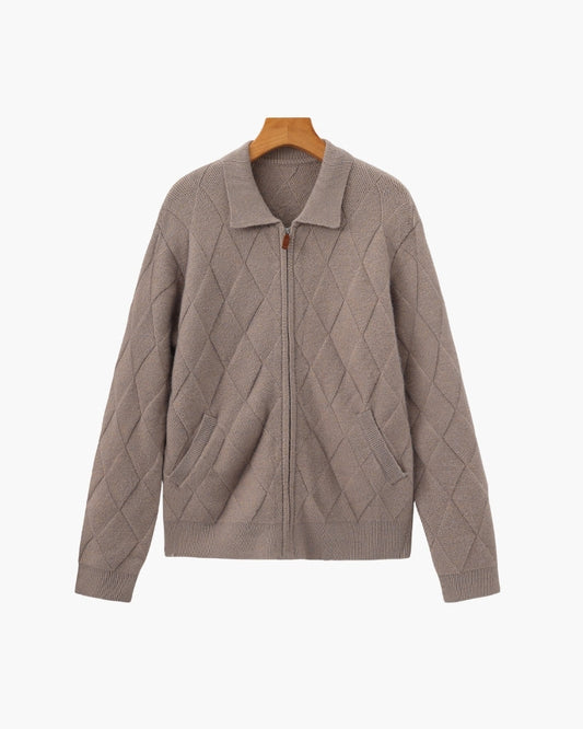 Heritage Diamond Knit Zip Cardigan — Avelmontis