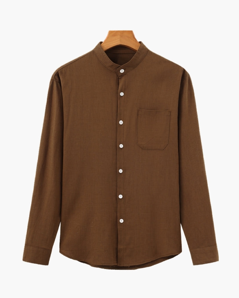 Men’s Mandarin Collar Shirt – Relaxed Fit Textured Cotton Shirt — Avelmontis