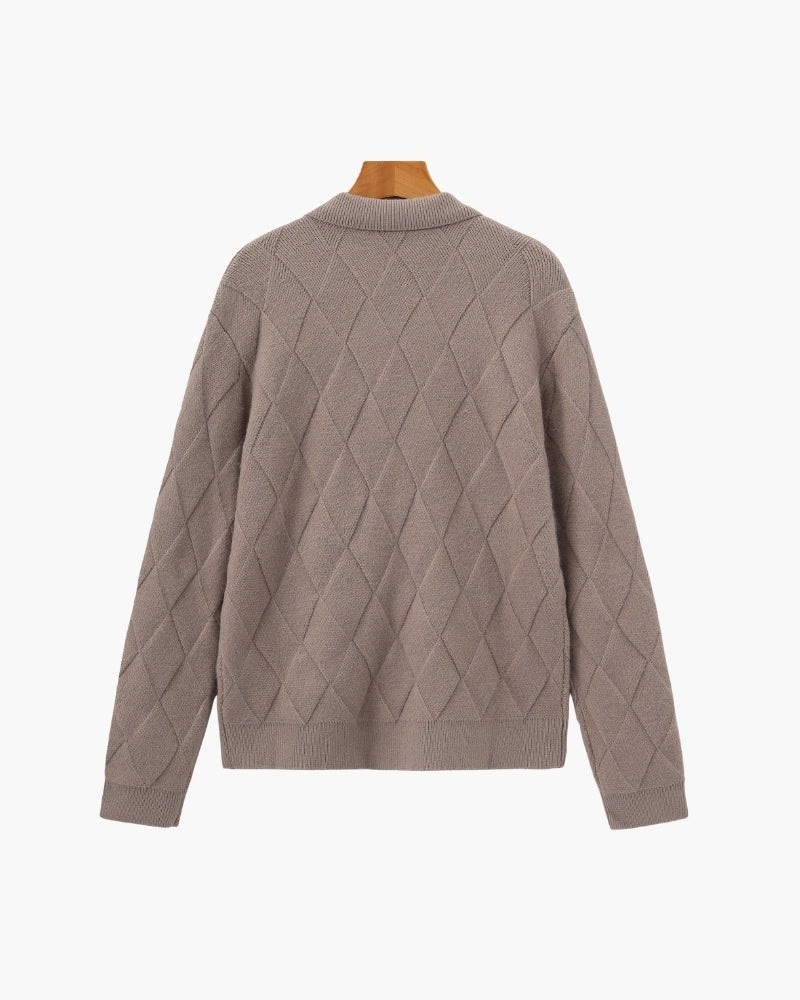 Heritage Diamond Knit Zip Cardigan — Avelmontis