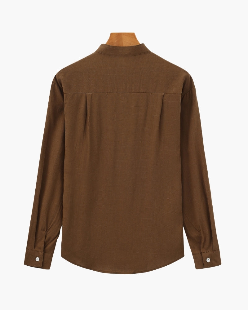 Men’s Mandarin Collar Shirt – Relaxed Fit Textured Cotton Shirt — Avelmontis