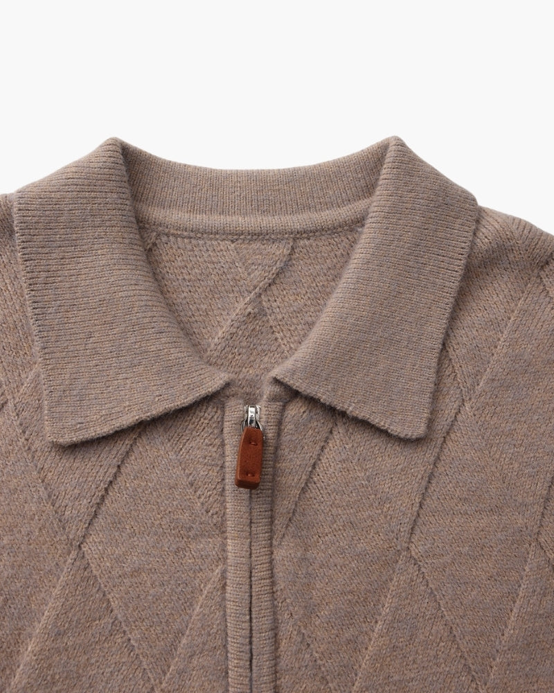 Heritage Diamond Knit Zip Cardigan — Avelmontis