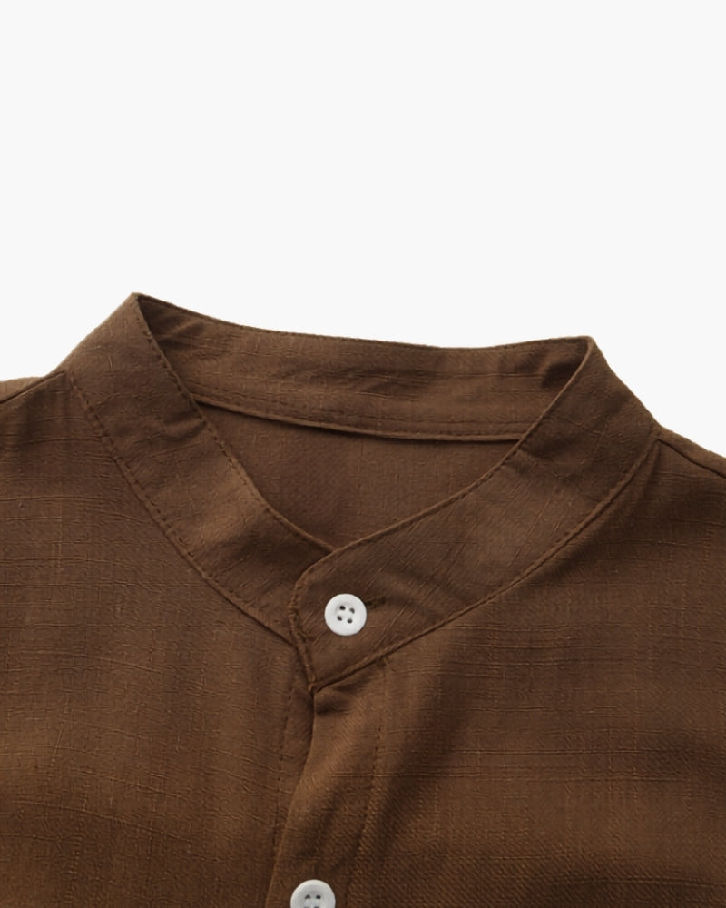 Men’s Mandarin Collar Shirt – Relaxed Fit Textured Cotton Shirt — Avelmontis