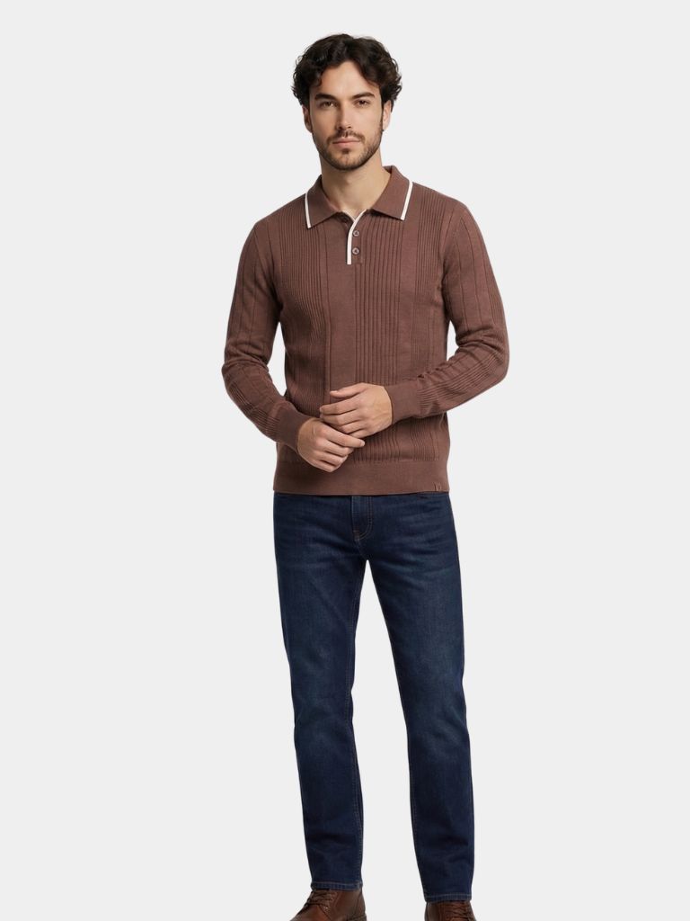 Vertical Ridge Knit Polo Shirt - Montierri