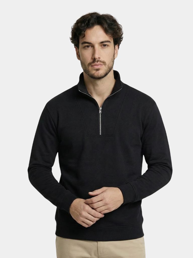 Zip Black Lapel Sports Sweatshirt - Montierri