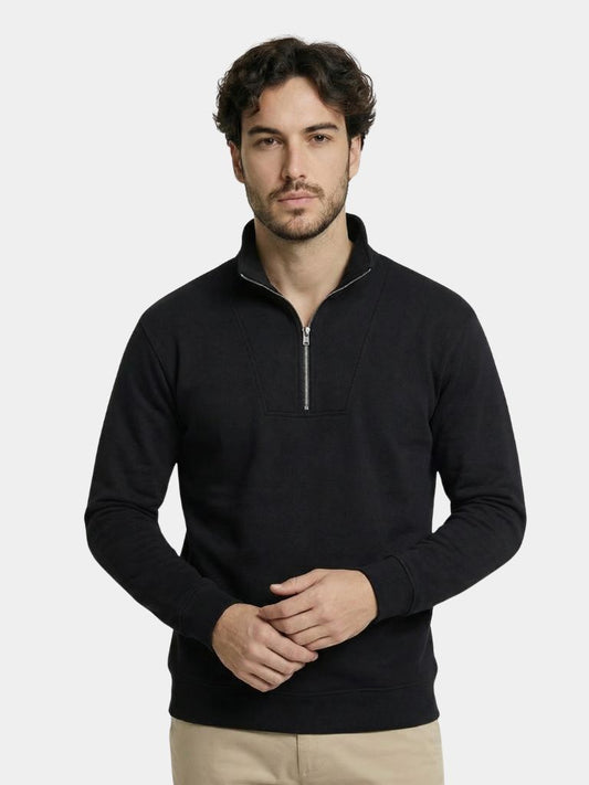 Zip Black Lapel Sports Sweatshirt - Montierri