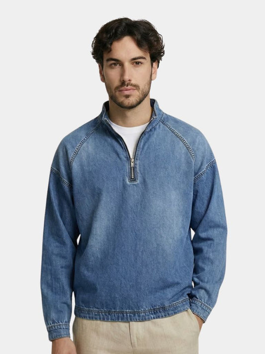 Stonewash Denim Quarter Zip Jacket - Montierri