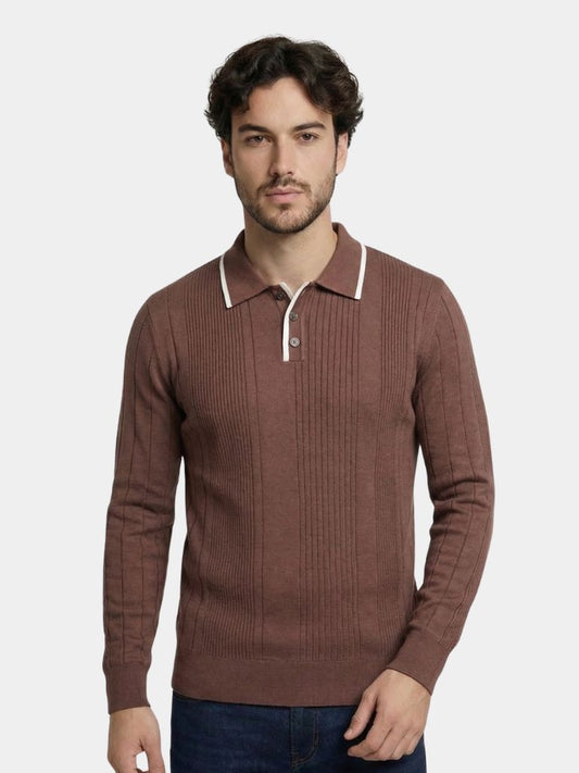 Vertical Ridge Knit Polo Shirt - Montierri