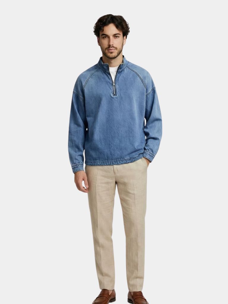 Stonewash Denim Quarter Zip Jacket - Montierri