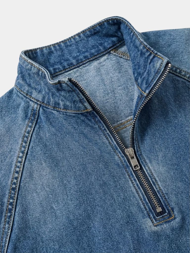 Stonewash Denim Quarter Zip Jacket - Montierri