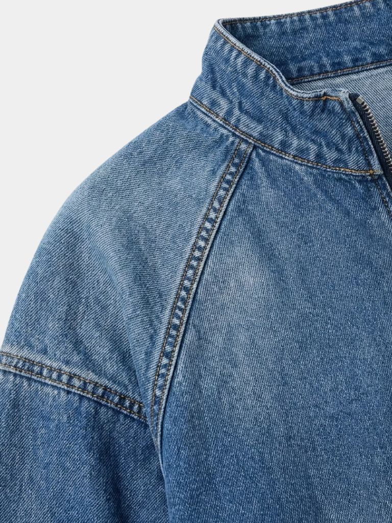 Stonewash Denim Quarter Zip Jacket - Montierri