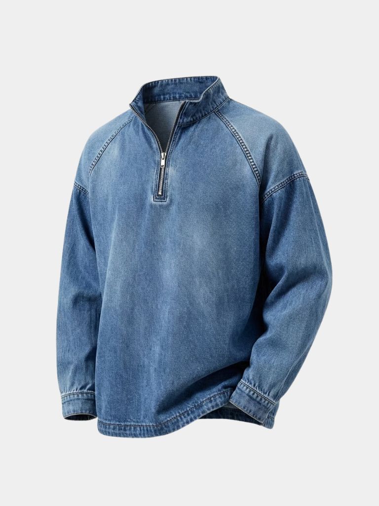 Stonewash Denim Quarter Zip Jacket - Montierri