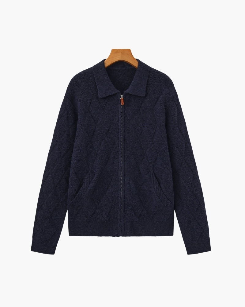 Heritage Diamond Knit Zip Cardigan — Avelmontis