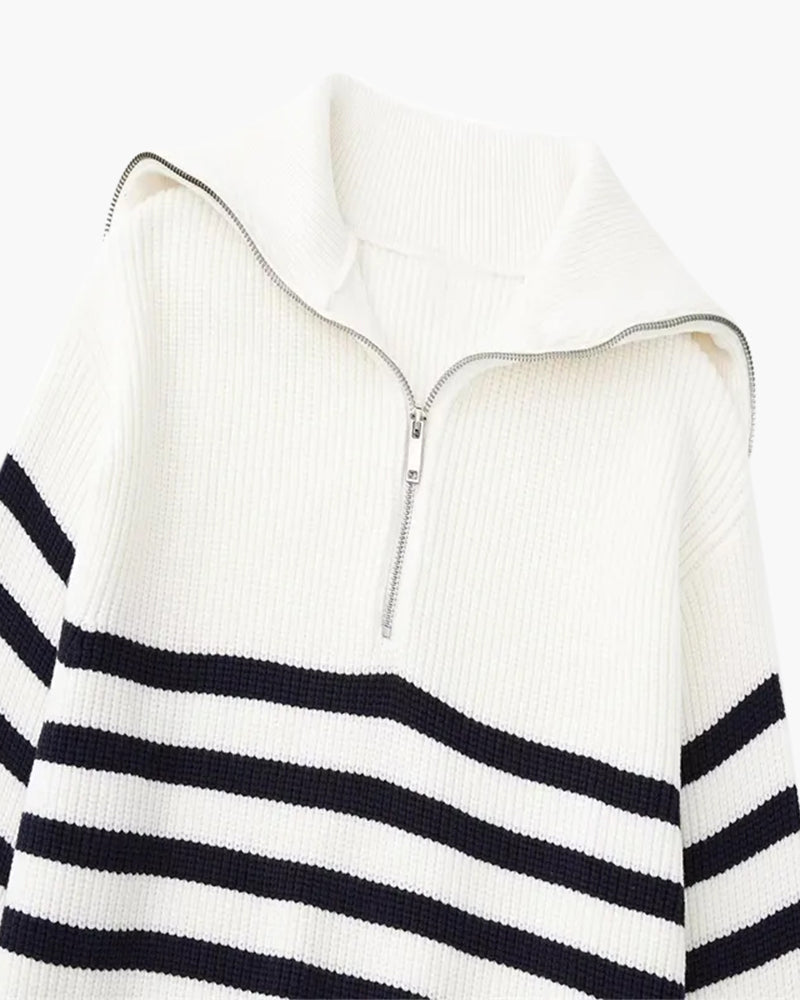 Striped Zip Up Sweater - Montierri
