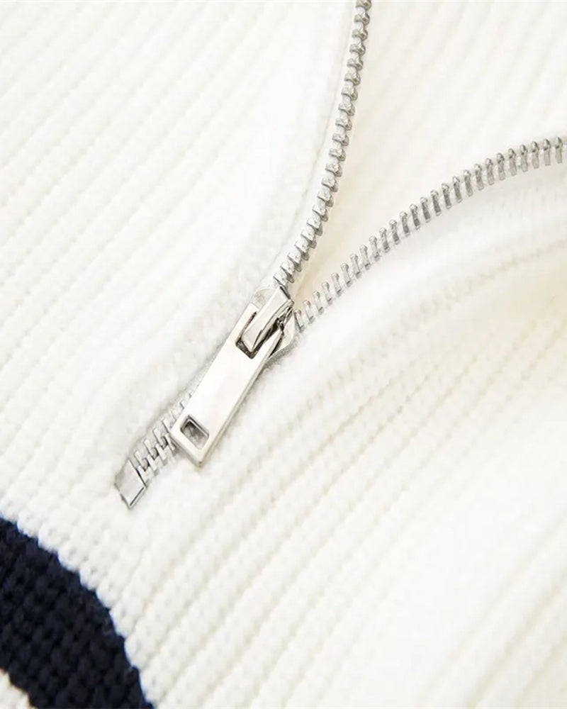Striped Zip Up Sweater - Montierri