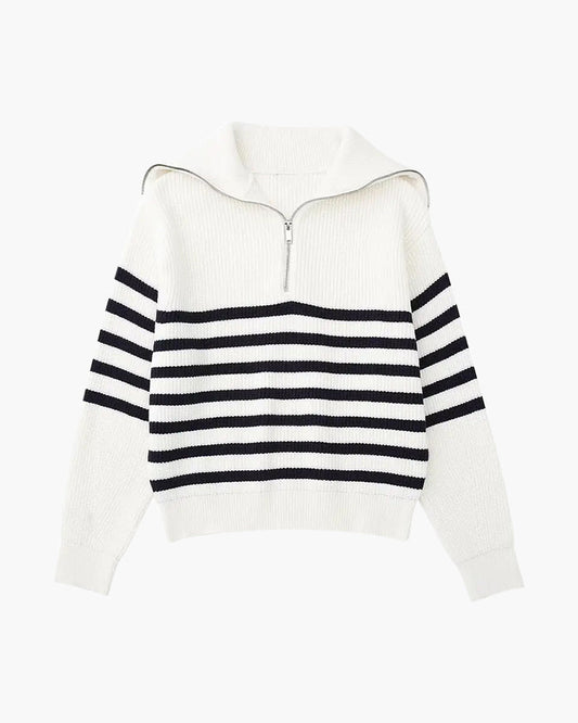Striped Zip Up Sweater - Montierri