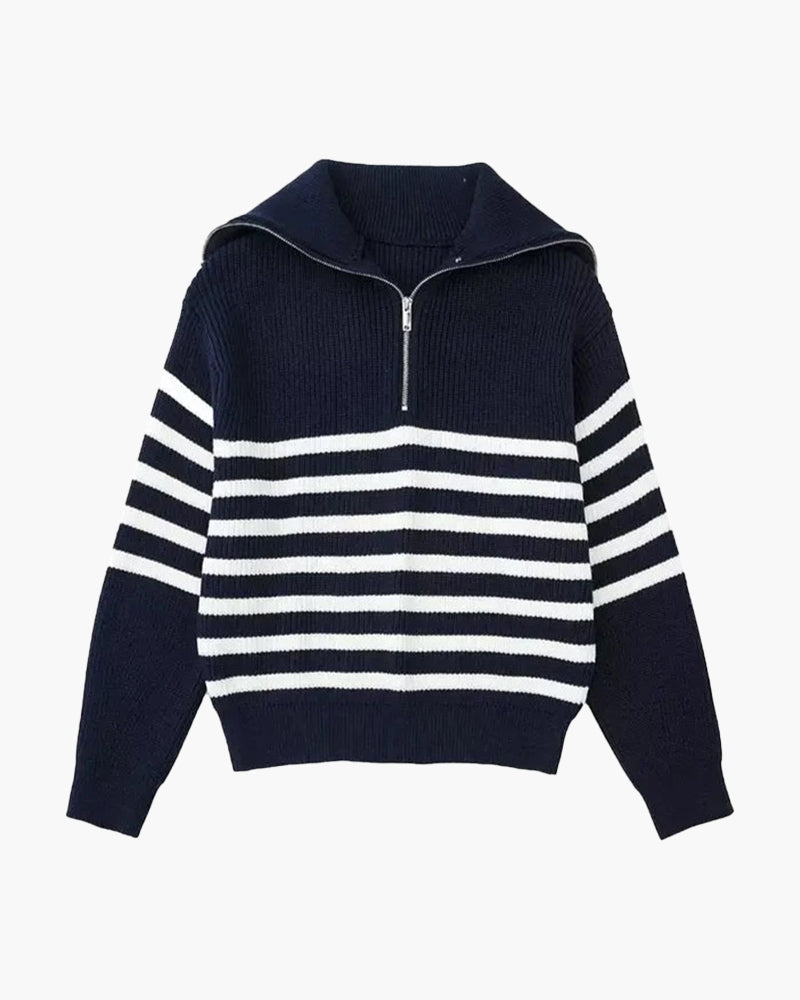 Striped Zip Up Sweater - Montierri