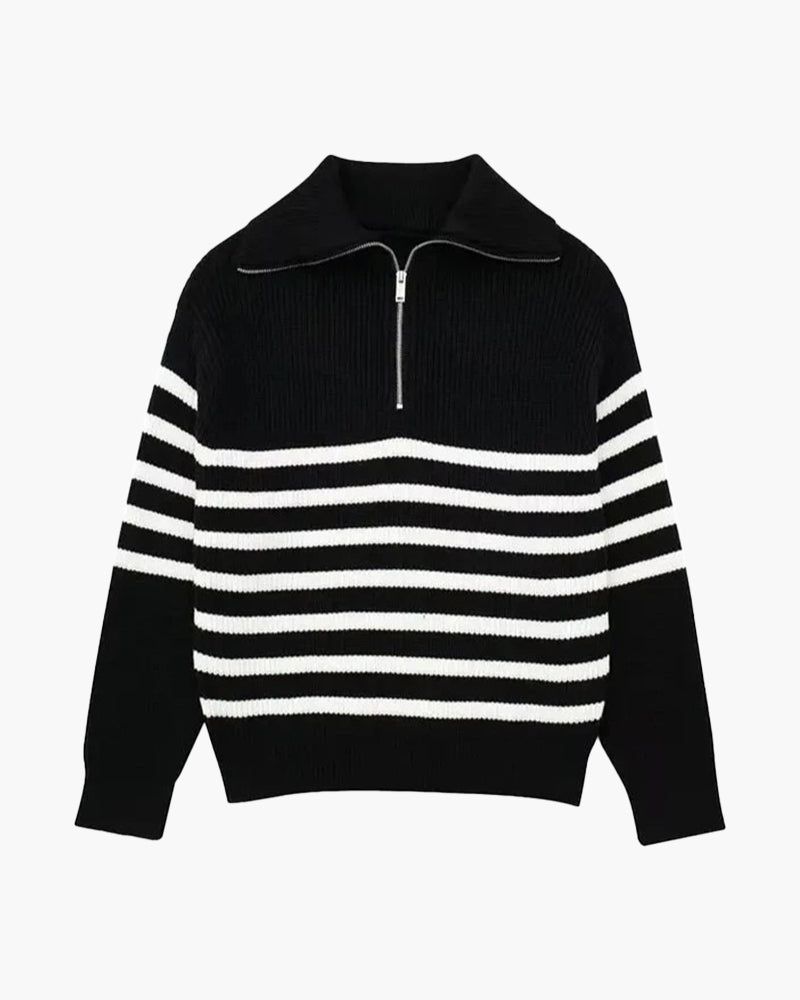 Striped Zip Up Sweater - Montierri