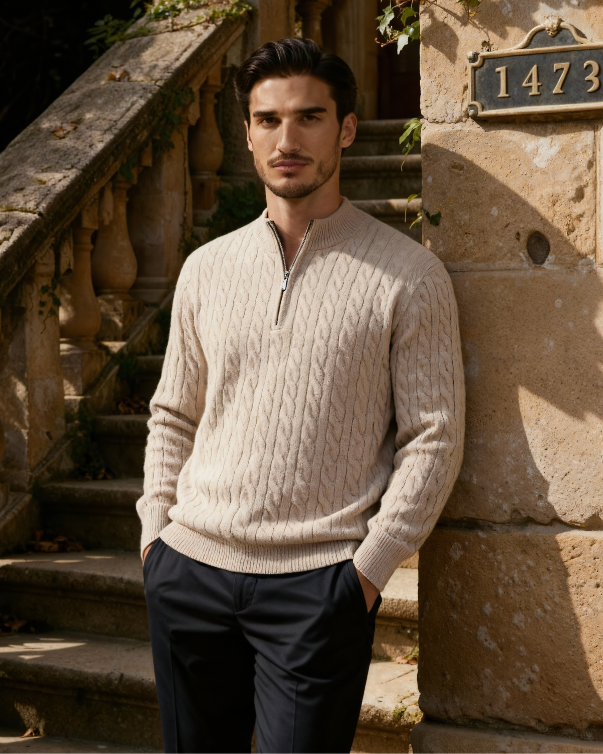100% Cashmere Woven Half Zip | Bellmont Society