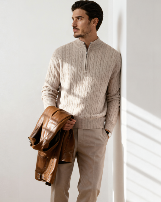 100% Cashmere Woven Half Zip | Bellmont Society