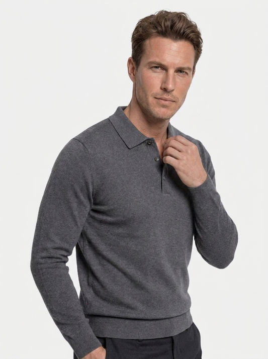 Wool Knit Button Up Polo Pullover - Montierri