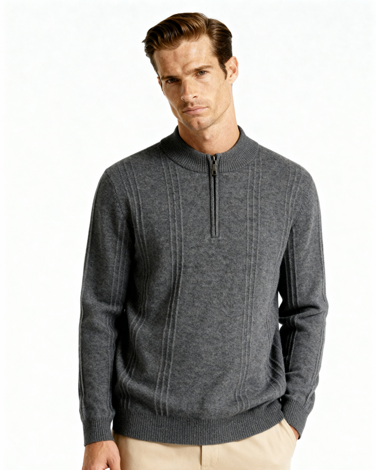 100% Cashmere Ribbed Half Zip | Bellmont Society
