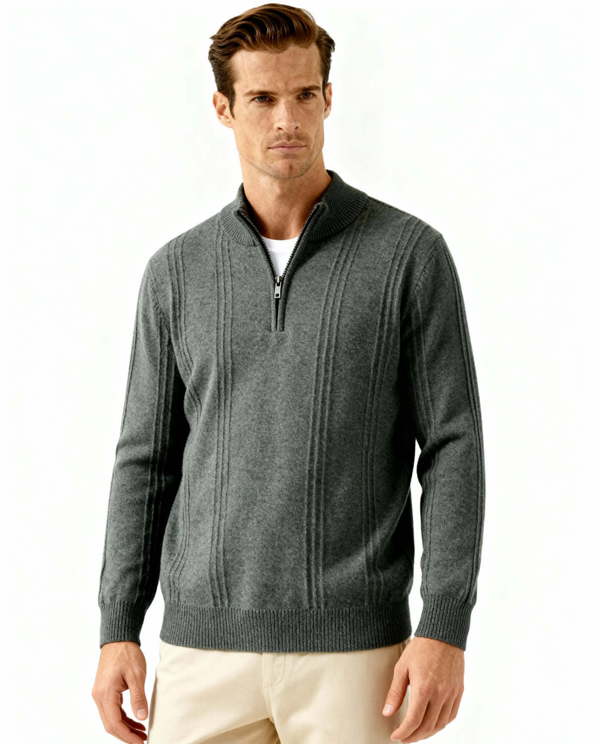 100% Cashmere Ribbed Half Zip - Montierri
