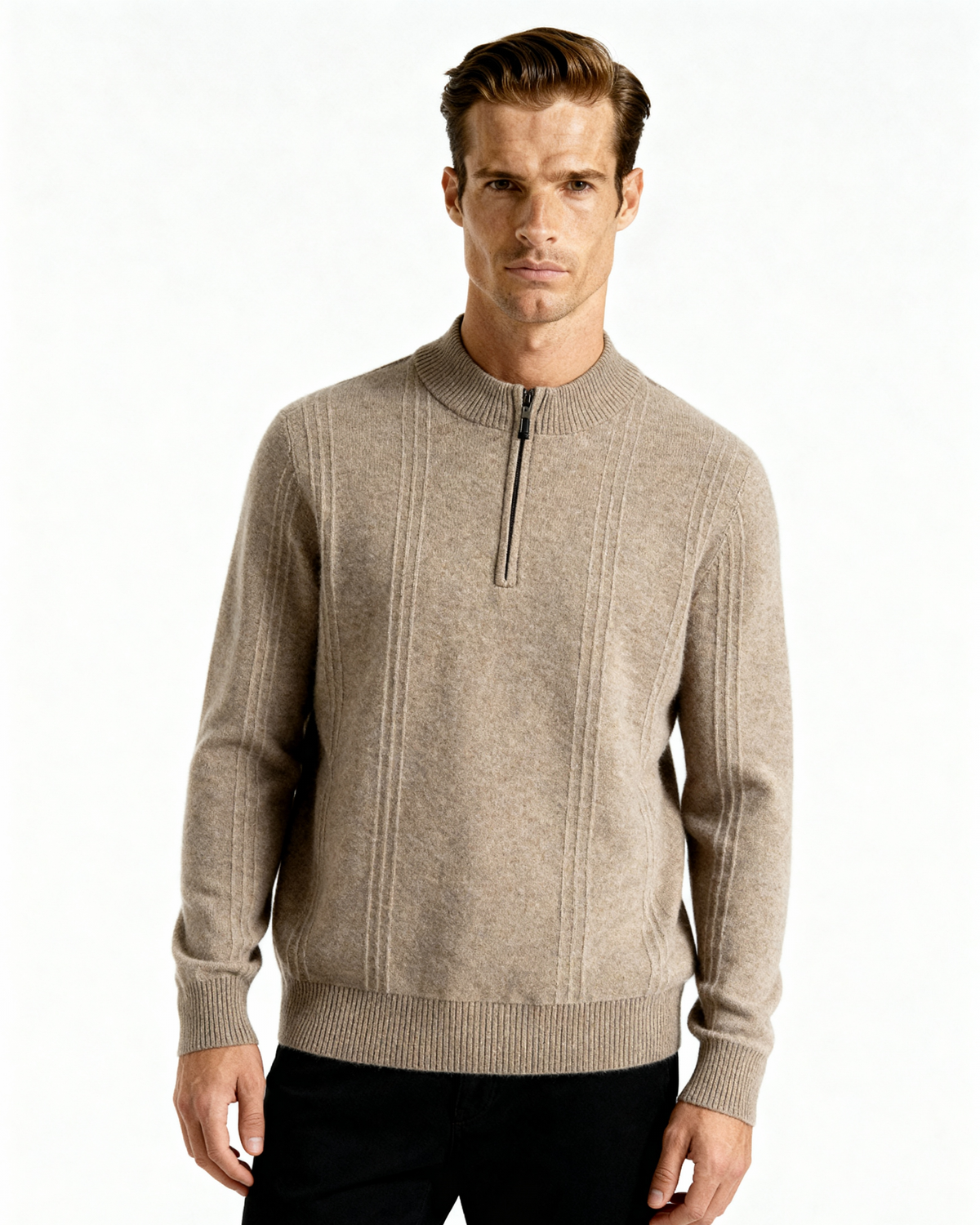 100% Cashmere Ribbed Half Zip | Bellmont Society