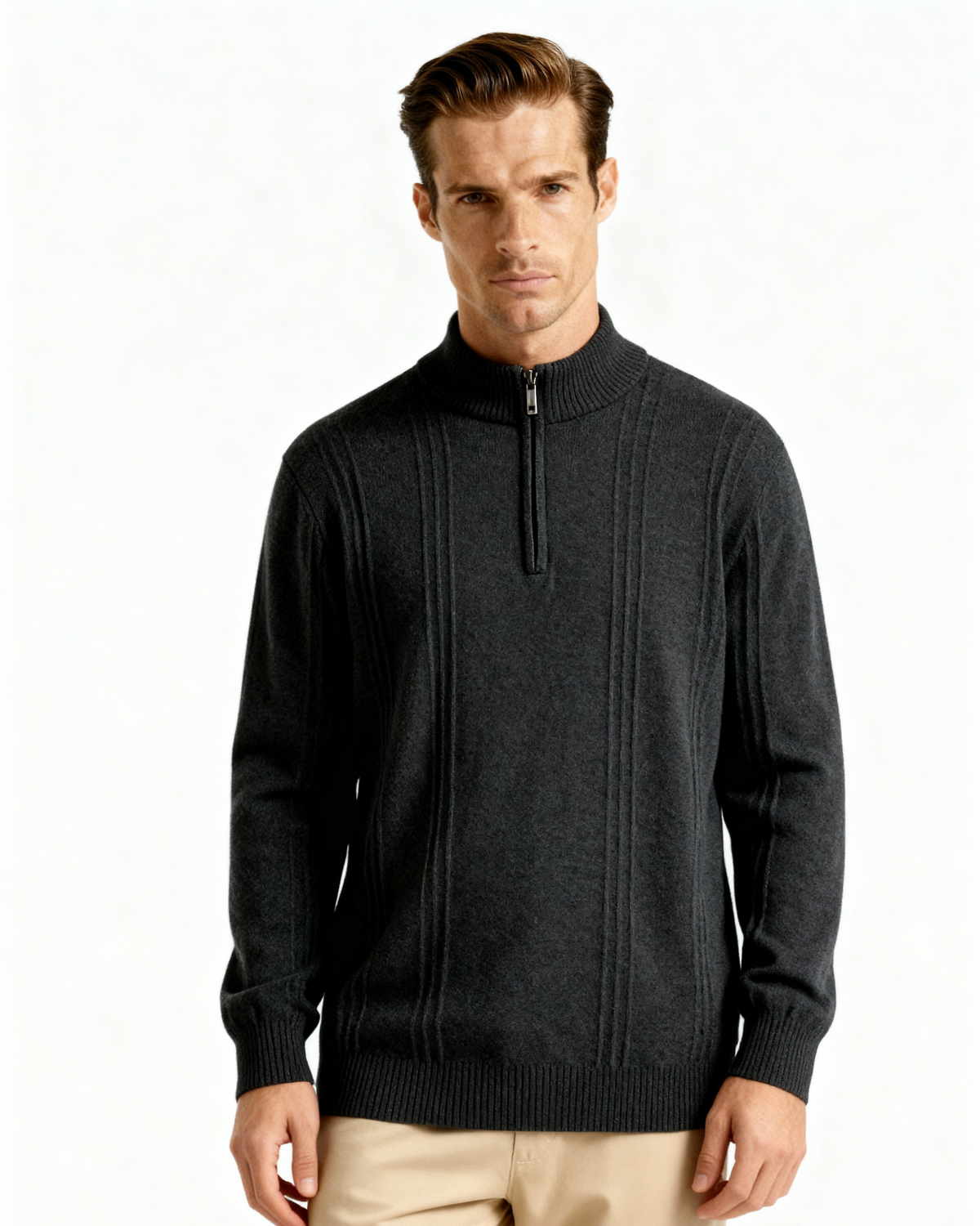 100% Cashmere Ribbed Half Zip | Bellmont Society