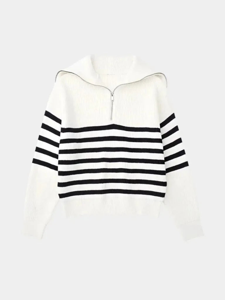 Casual Striped Zip Up Sweater | Bellmont Society