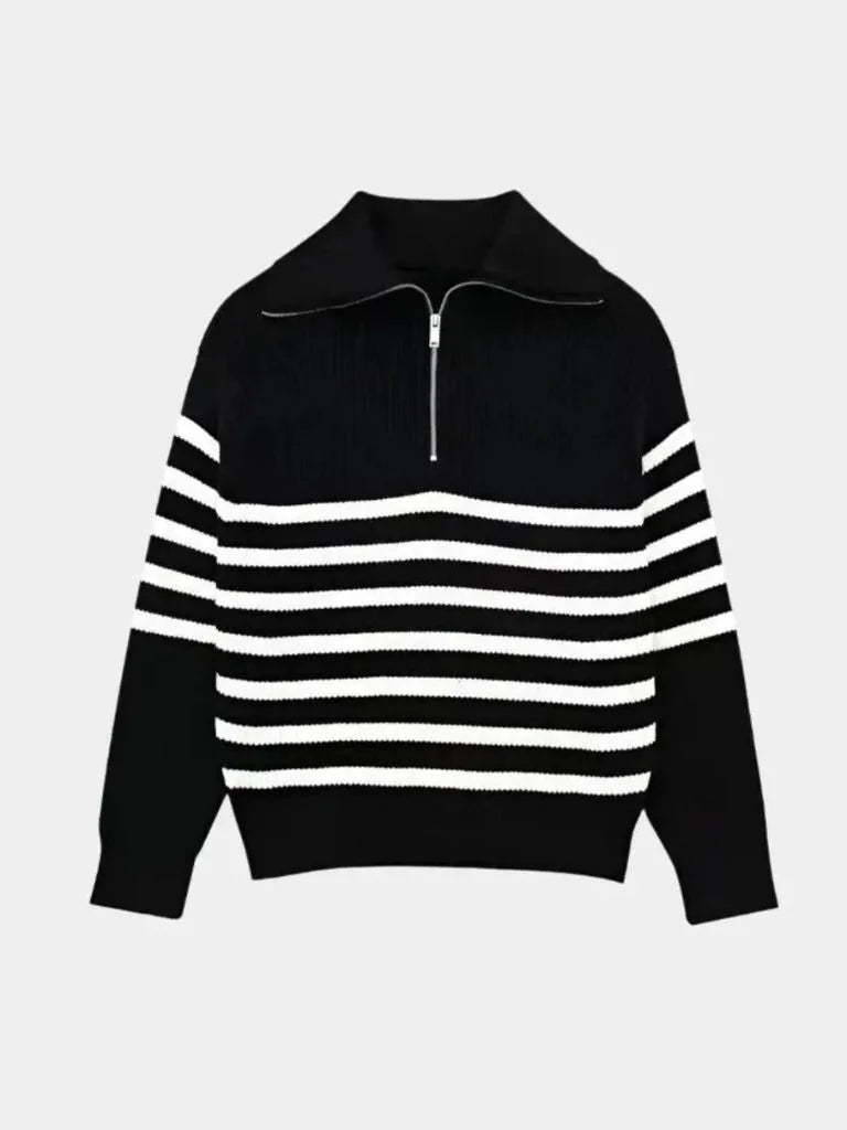 Casual Striped Zip Up Sweater | Bellmont Society
