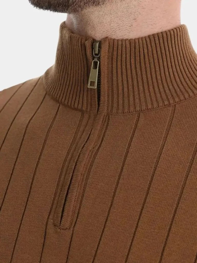 Cotton Knit Vertical Stripes Quarter-Zip Sweater | Bellmont Society