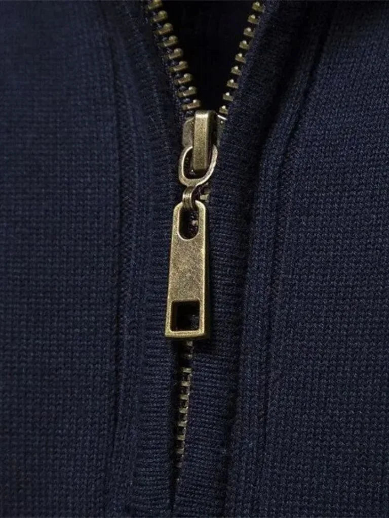 Cotton Knit Vertical Stripes Quarter-Zip Sweater | Bellmont Society