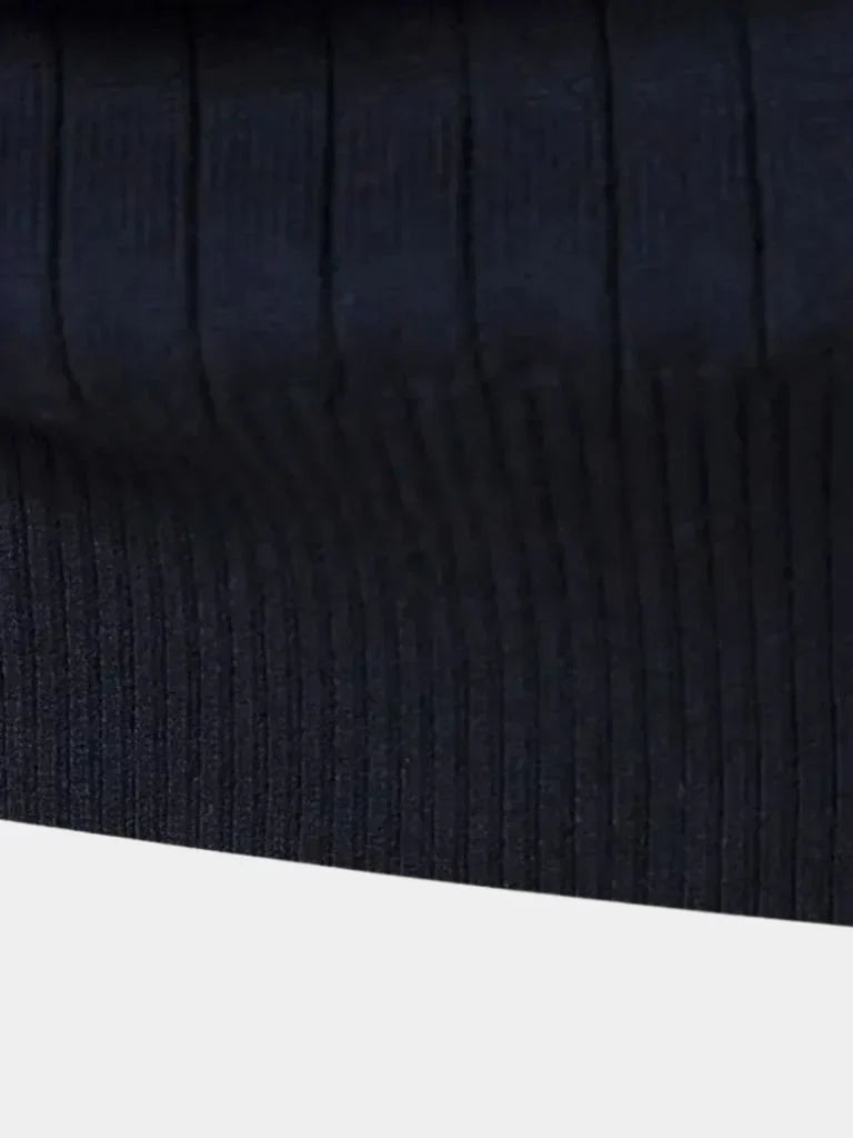 Cotton Knit Vertical Stripes Quarter-Zip Sweater | Bellmont Society