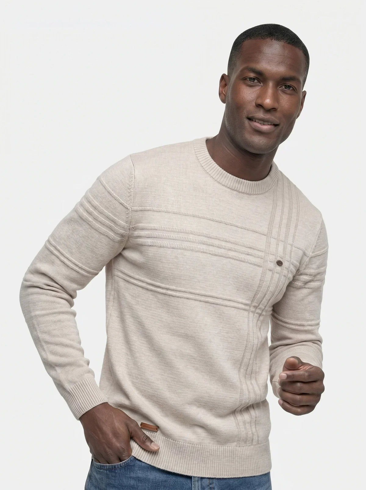 Cotton Knitted Stripped Crew Neck Pullover Sweater | Bellmont Society