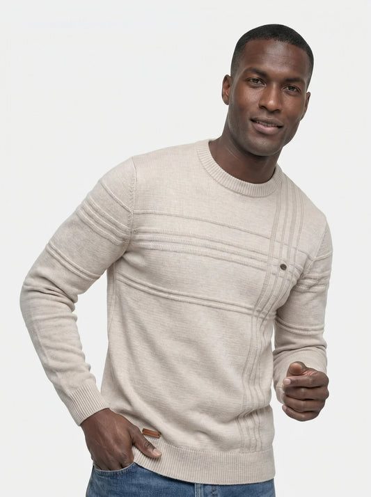 Cotton Knitted Stripped Crew Neck Pullover Sweater | Bellmont Society