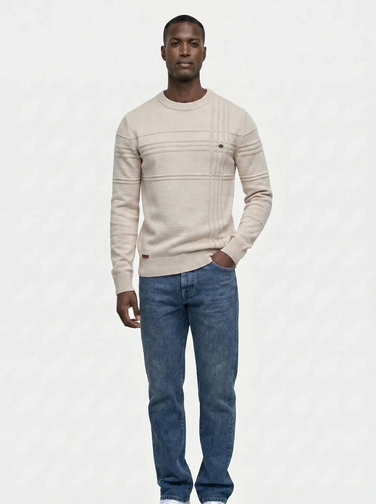 Cotton Knitted Stripped Crew Neck Pullover Sweater | Bellmont Society