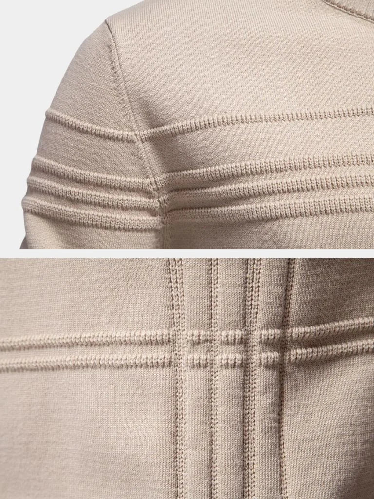 Cotton Knitted Stripped Crew Neck Pullover Sweater | Bellmont Society
