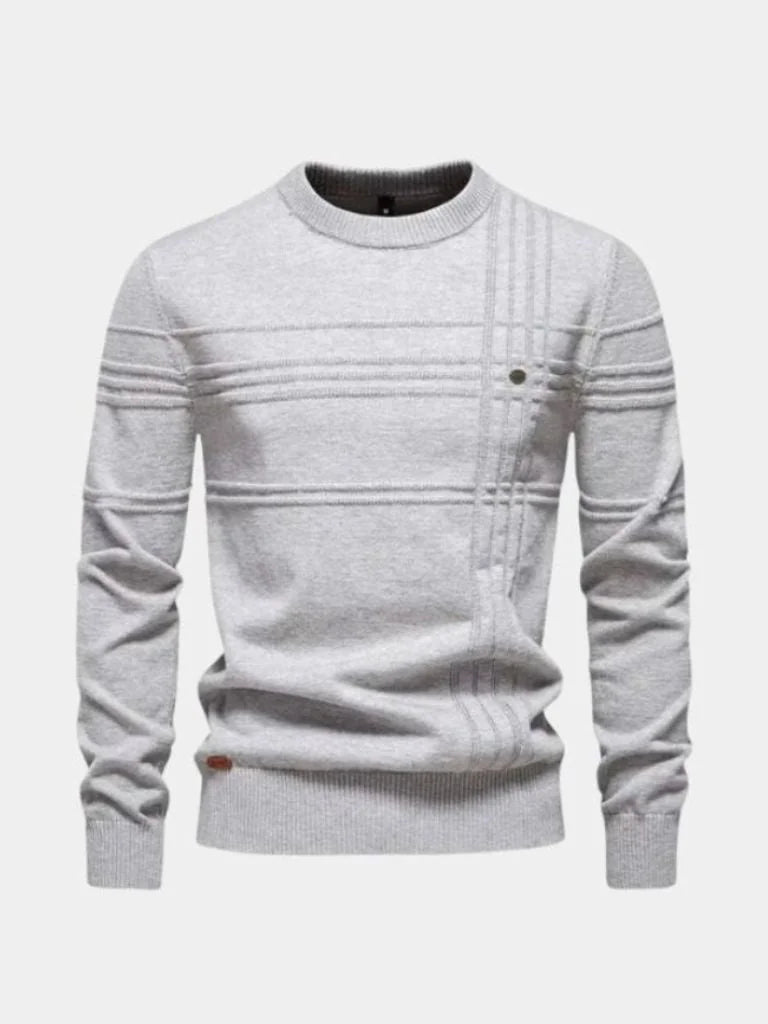 Cotton Knitted Stripped Crew Neck Pullover Sweater | Bellmont Society
