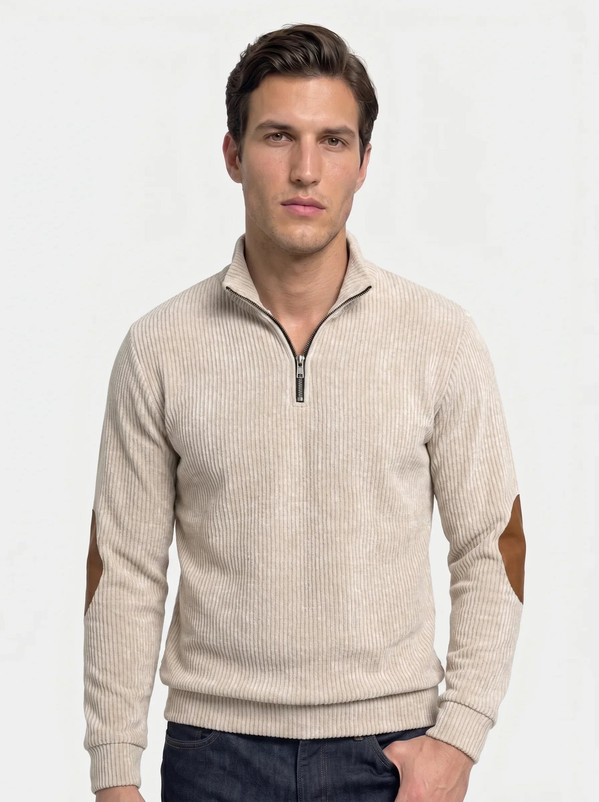 High Collar Quarter Zip Corduroy Pullover — Avelmontis