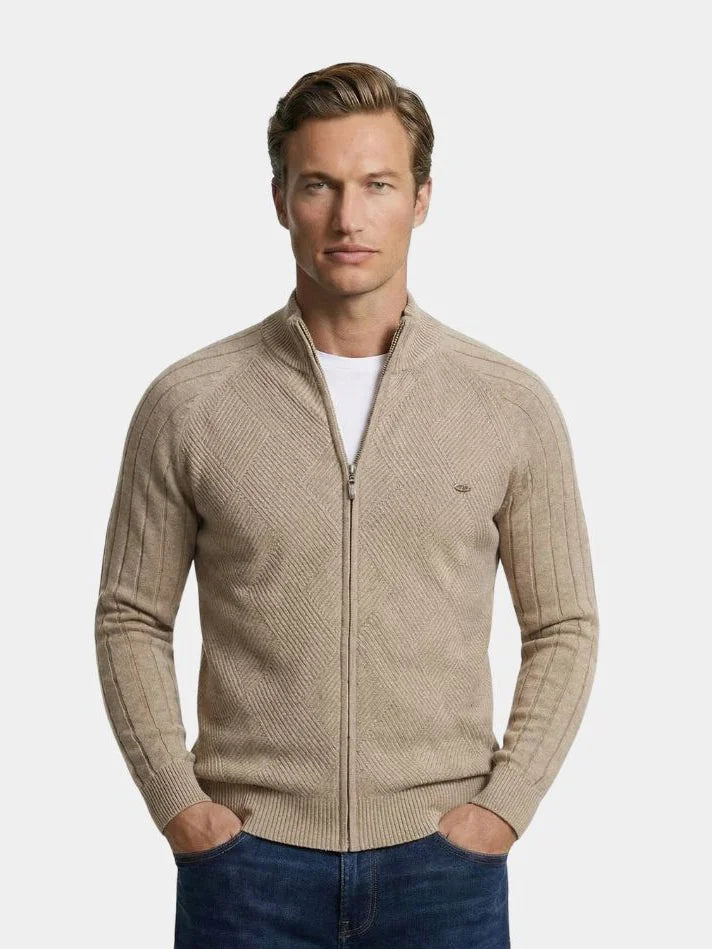 Knit Zipper Jacquard Solid Color Cardigan Sweater — Avelmontis