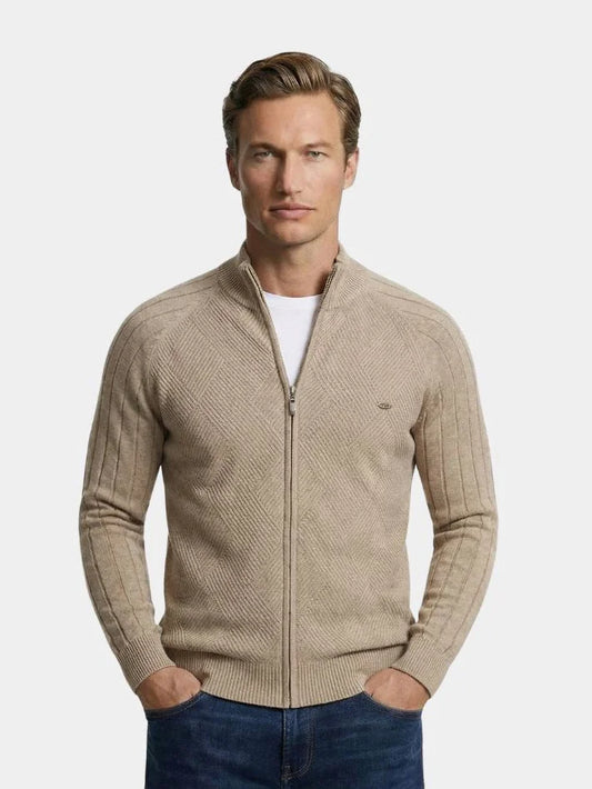 Knit Zipper Jacquard Solid Color Cardigan Sweater — Avelmontis