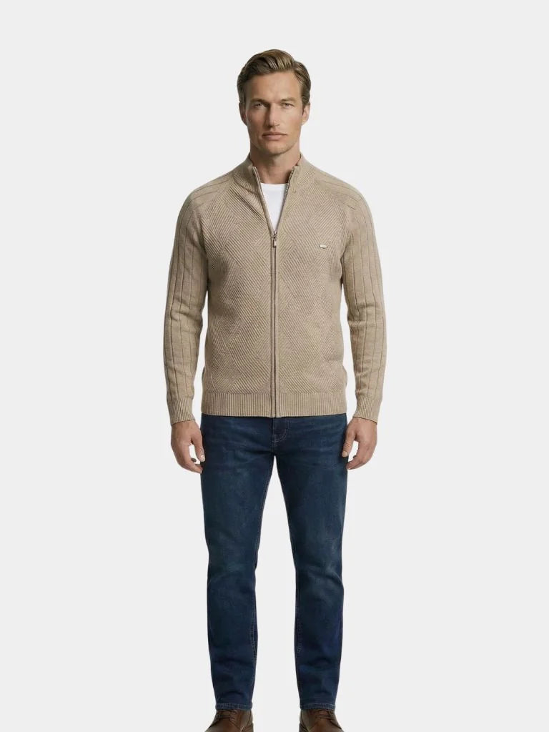 Knit Zipper Jacquard Solid Color Cardigan Sweater — Avelmontis