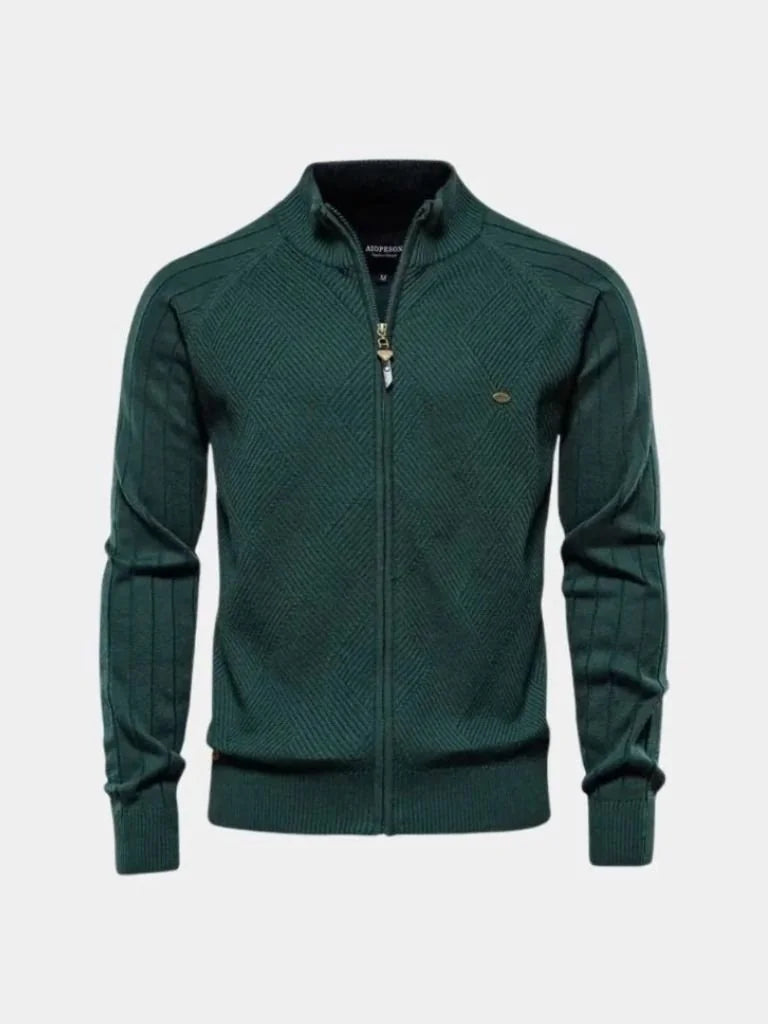 Knit Zipper Jacquard Solid Color Cardigan Sweater — Avelmontis