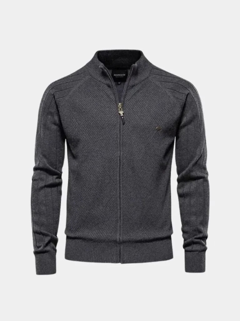 Knit Zipper Jacquard Solid Color Cardigan Sweater — Avelmontis